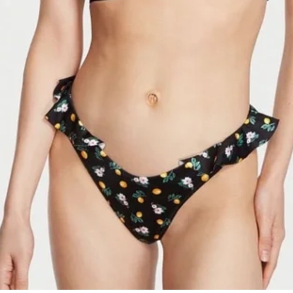 Victoria’s Secret Ruffle Brazilian Floral and Lemon Print Bikini Bottom Size M